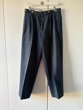 Vintage 80s Blue Armani Dress Pants - Classic Pleated Trousers Cinch Back
